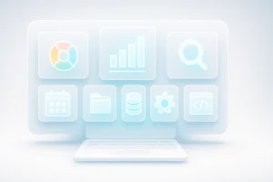 Futuristic digital dashboard showing icons for color, data, SEO, and developer tools in ESDSoftware’s all tools directory.