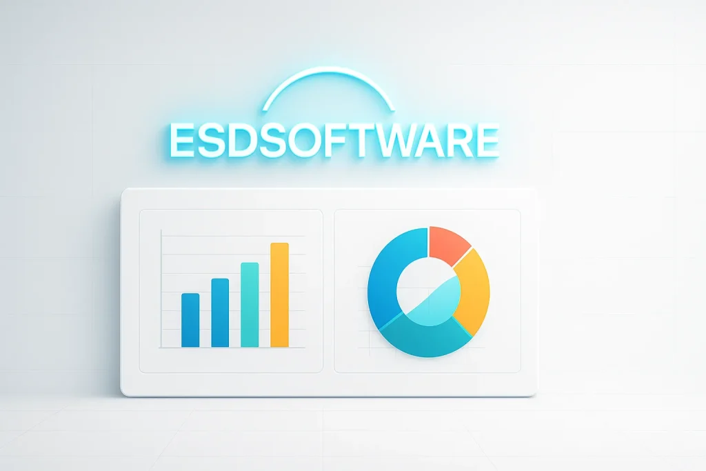 ESDSoftware Chart Maker interface displaying colorful charts and graphs in a clean, browser-based design.