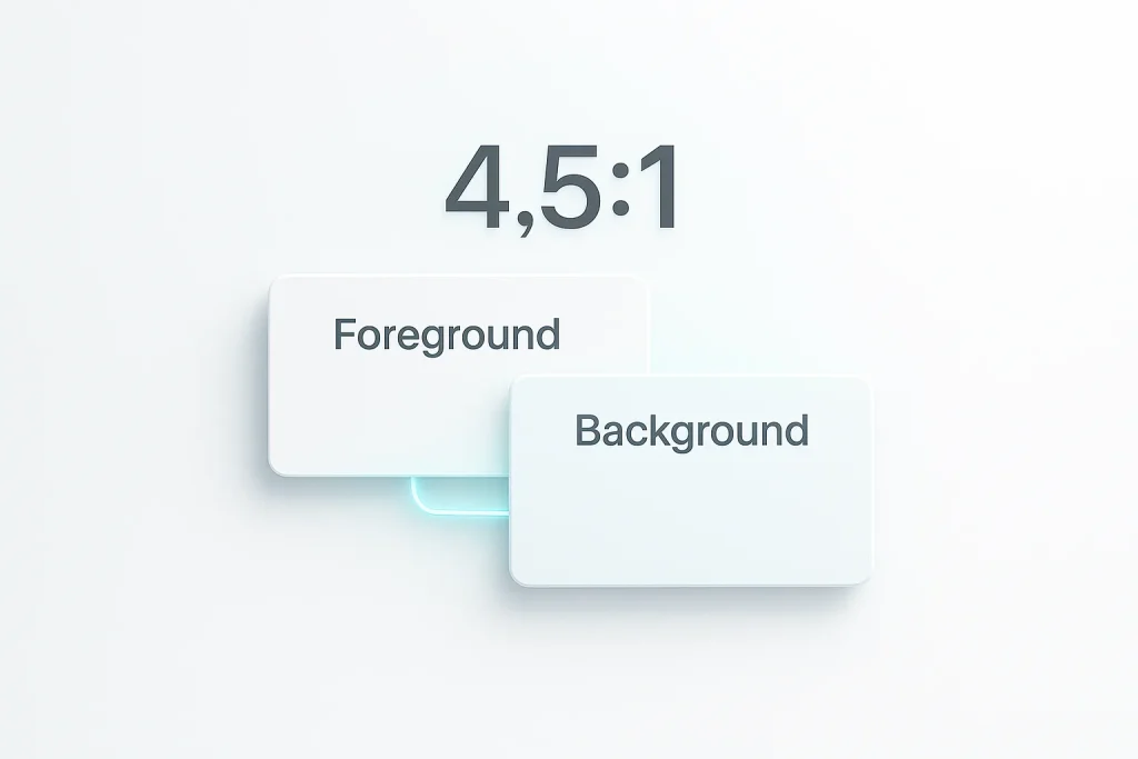 Minimal 3D interface with two color blocks and contrast ratio indicator — representing the Color Contrast Checker tool by ESDSoftware.