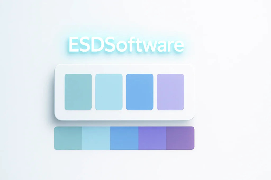 ESDSoftware Color Palette Generator interface displaying multiple harmonious color swatches in a clean, browser-based design.