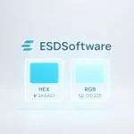 ESDSoftware HEX to RGB Converter interface showing glowing color values with a clean browser-based design.