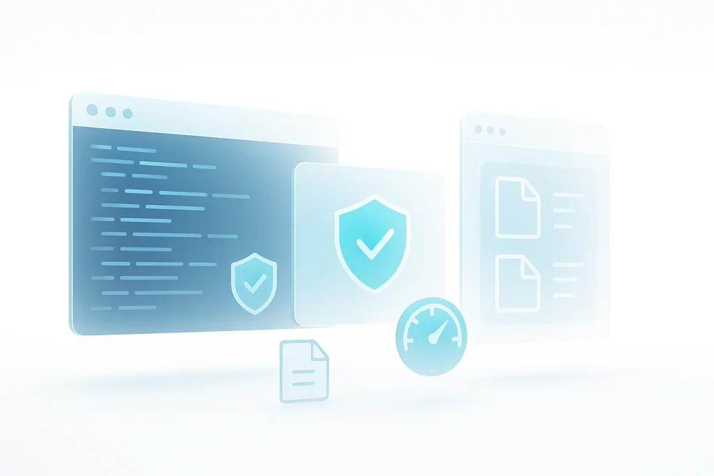 Futuristic browser workspace showing client-side processing and privacy-focused technology by ESDSoftware.