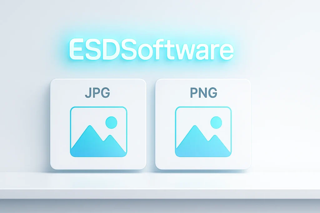 ESDSoftware JPG to PNG Converter interface showing image upload and conversion panels in a clean browser-based layout.
