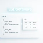 ESDSoftware JSON to CSV Converter interface displaying JSON input and CSV output in a fast, browser-based design.