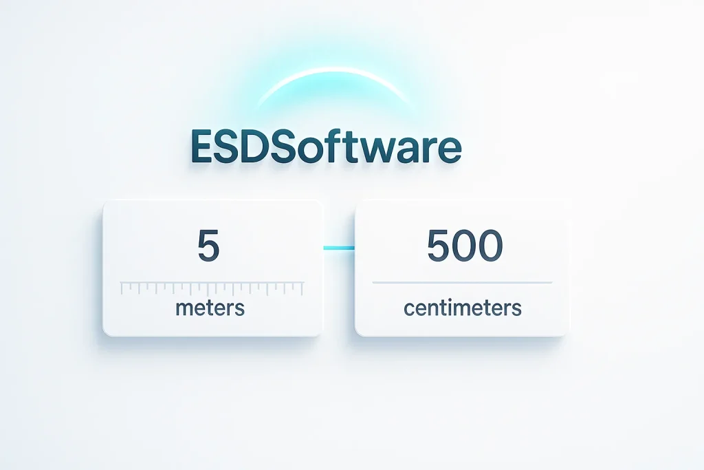 ESDSoftware Meter to Centimeter Converter interface showing meter input and centimeter output in a clean, browser-based design.