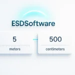 ESDSoftware Meter to Centimeter Converter interface showing meter input and centimeter output in a clean, browser-based design.