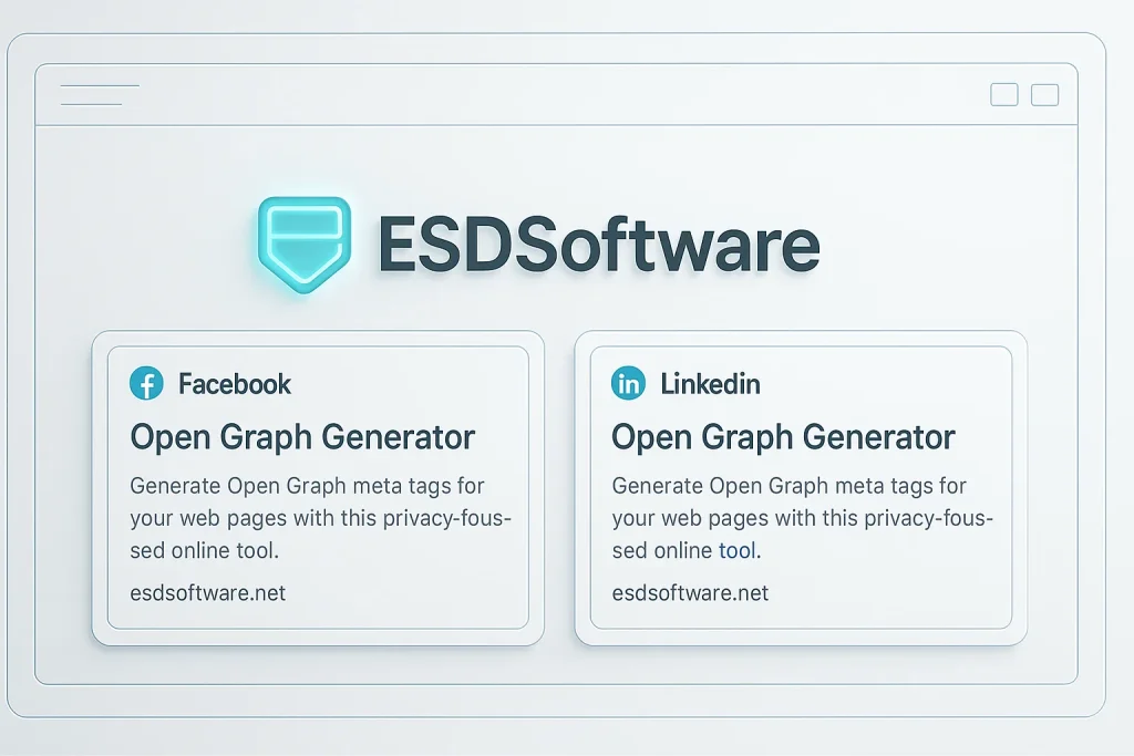 ESDSoftware Open Graph Generator interface showing social preview and metadata fields in a fast, browser-based design.