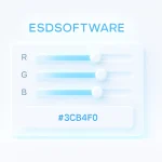 ESDSoftware RGB to HEX Converter interface showing RGB sliders and HEX color result in a clean browser-based design.