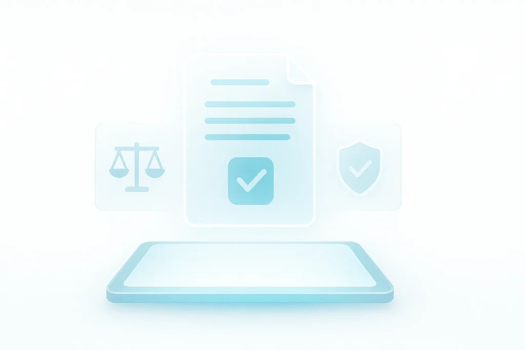 Futuristic digital contract symbolizing ESDSoftware’s transparent and fair terms of use policy.