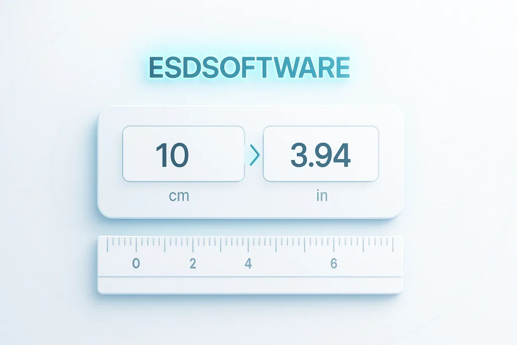 ESDSoftware cm to inch Converter interface showing centimeter input and inch output in a clean, browser-based design.
