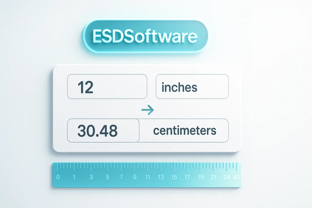 ESDSoftware inch to cm Converter interface showing inch input and centimeter output in a fast, browser-based design.