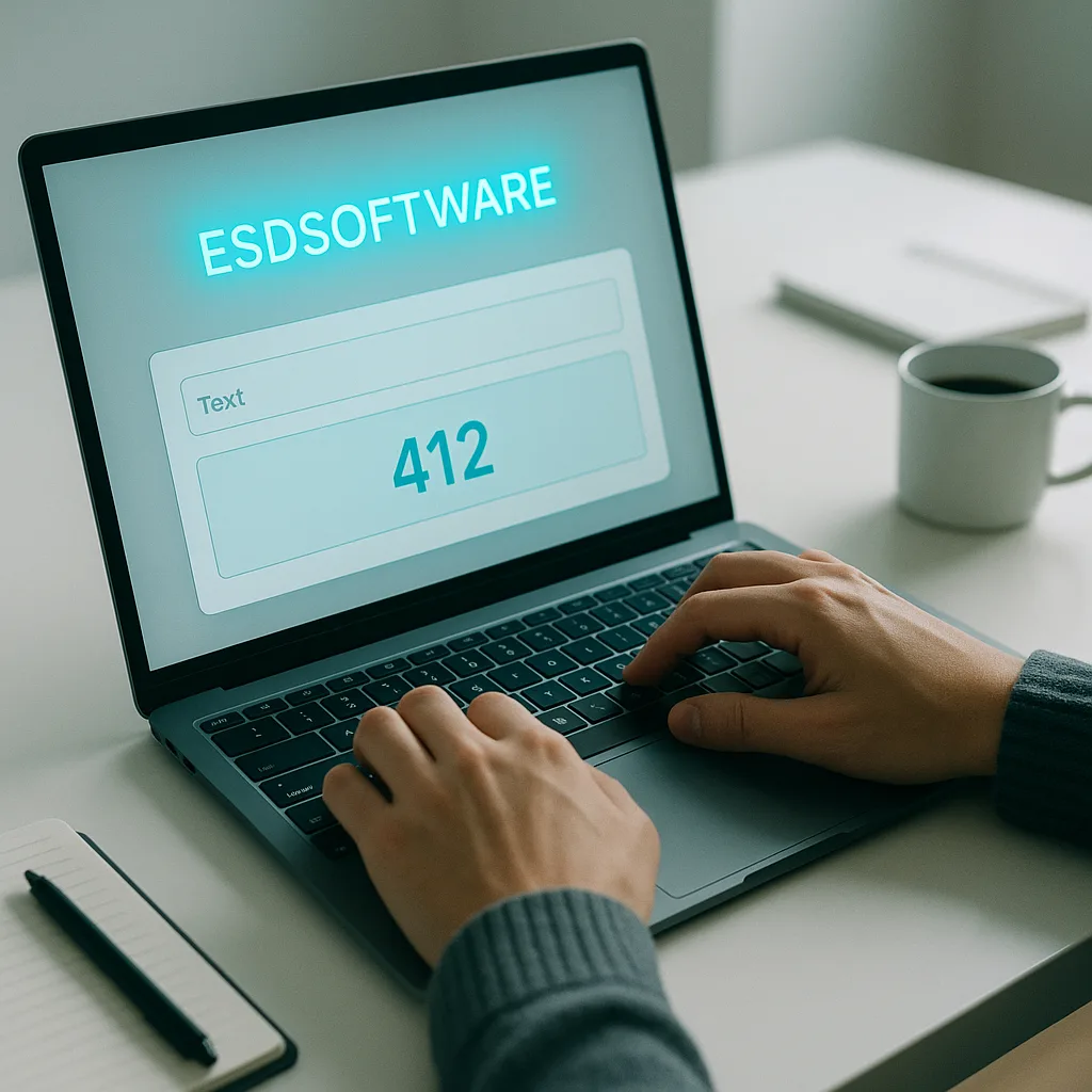 Person typing on laptop in bright workspace — symbolizes focus and clarity in writing, representing the Word Counter tool by ESDSoftware.